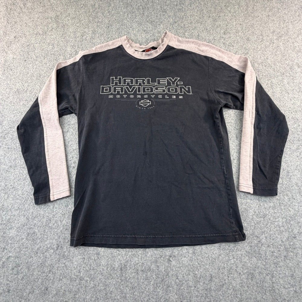 Harley Davidson Reiman's Kewanee IL Long Sleeve Shirt Black Grey Vintage USA